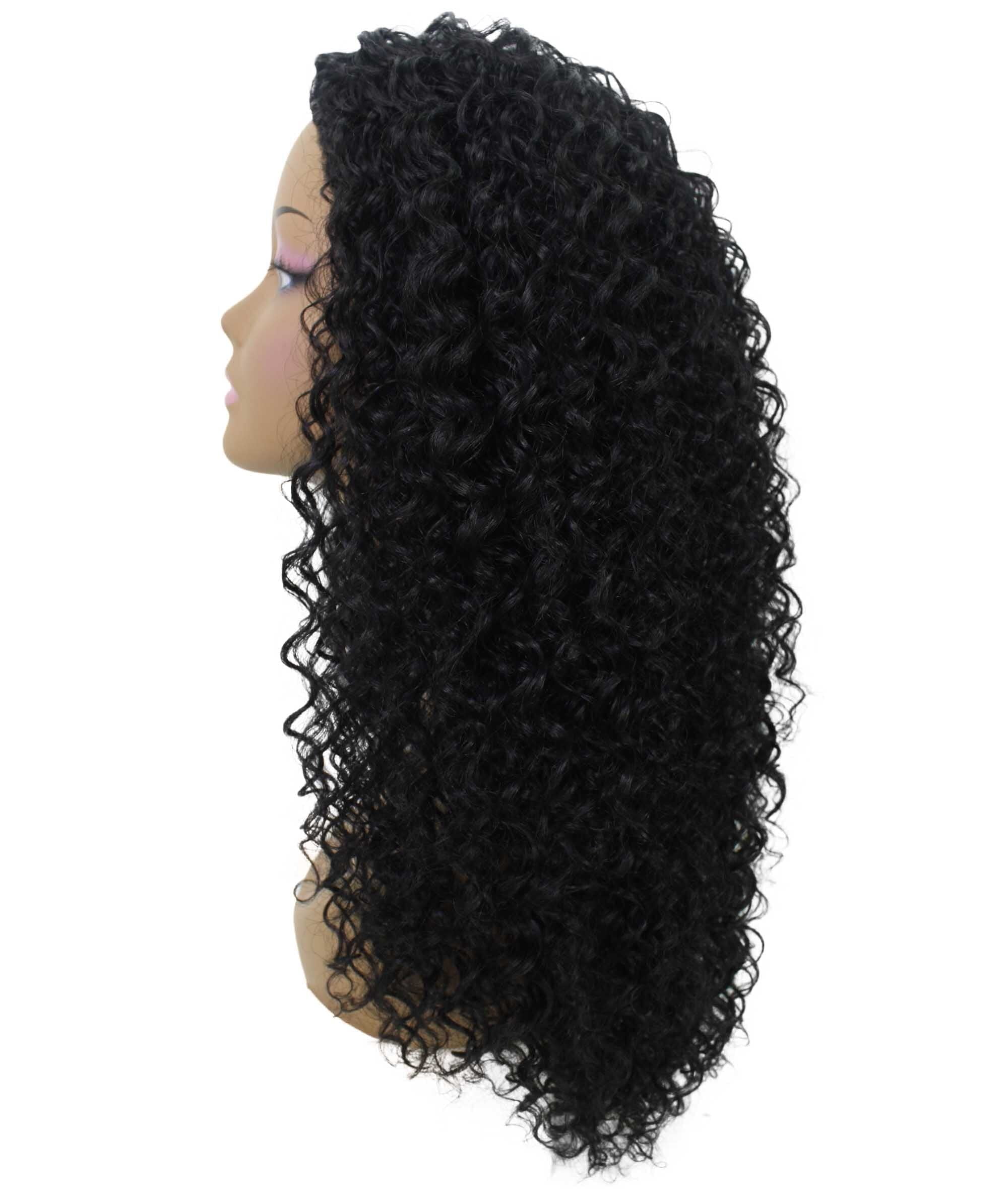 LUXLUXE Isadora Curly Body Waves 22.5 in Long Half Wig Half Cap Wig, Mix Human Hair and Synthetic Fibers, Black