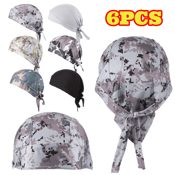 6pcs Durag Sweat Wicking Beanie Caps, Cooling Skull Cap Motorcycle Head Wrap Bandana for Men Women