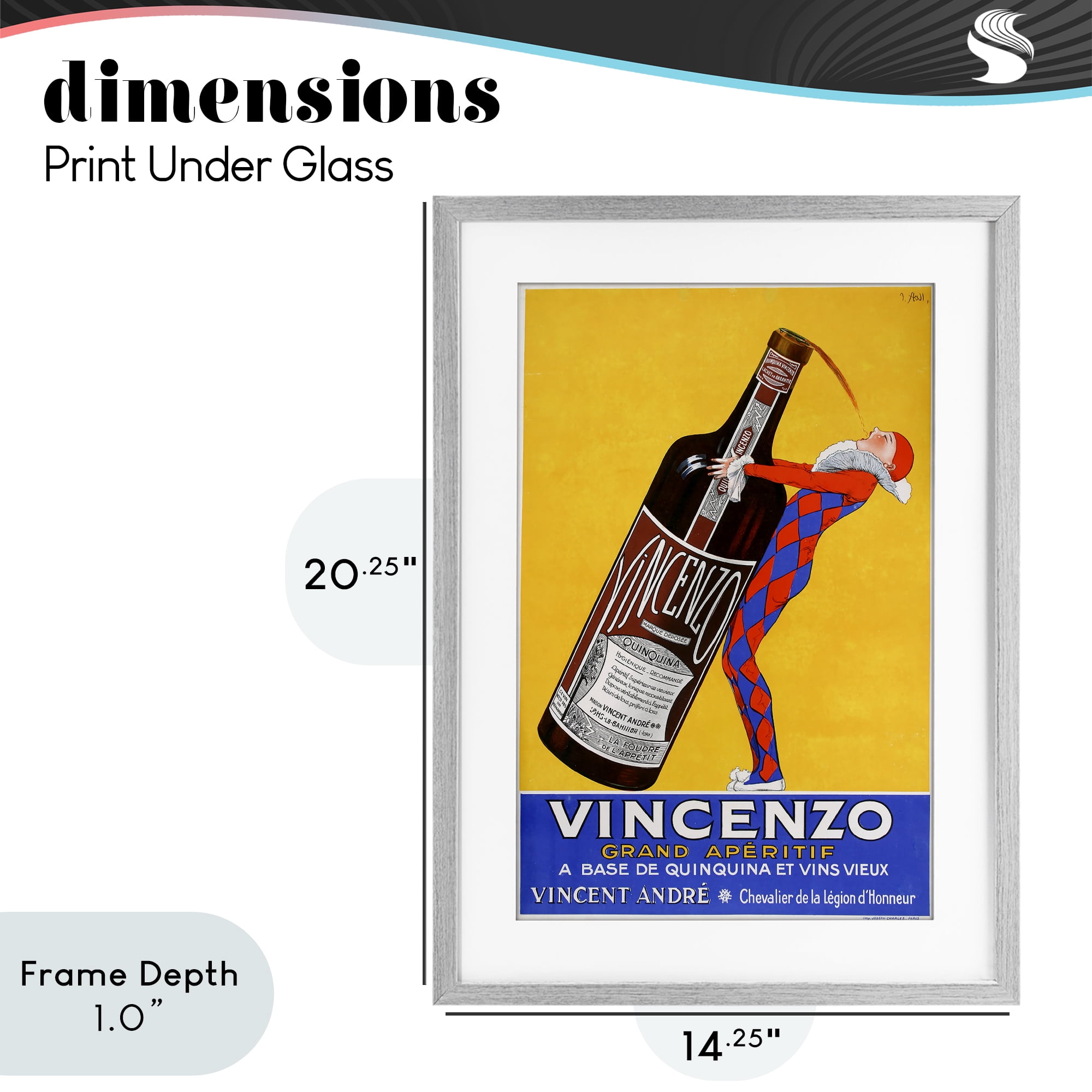 Stupell Industries Vincenzo Vintage Wine Gray Framed Print Under Glass, design by Vintage Posters