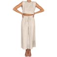thumbnail image 3 of Women'S Two Piece Sets Casual Linen Sleeveless Crop Top Wide Leg Pants Summer Outfits Khaki S, 3 of 10
