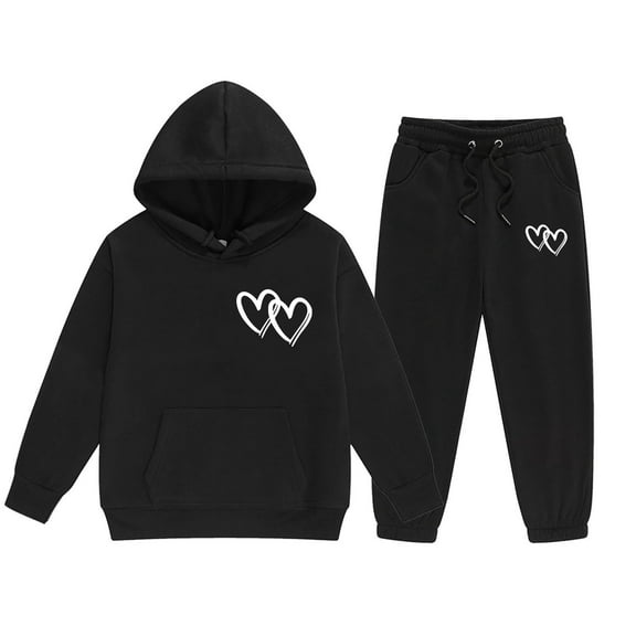 WOYY Toddler Girls Outfits Heart Print Hoodie Sweatpants Casual Clothes Set, Sizes 2-3T