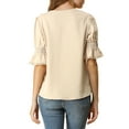 thumbnail image 4 of INSPIRE CHIC Women's Ruffled V Neck Puff Elbow Sleeve Semi-Sheer Chiffon Blouse XS Beige, 4 of 9