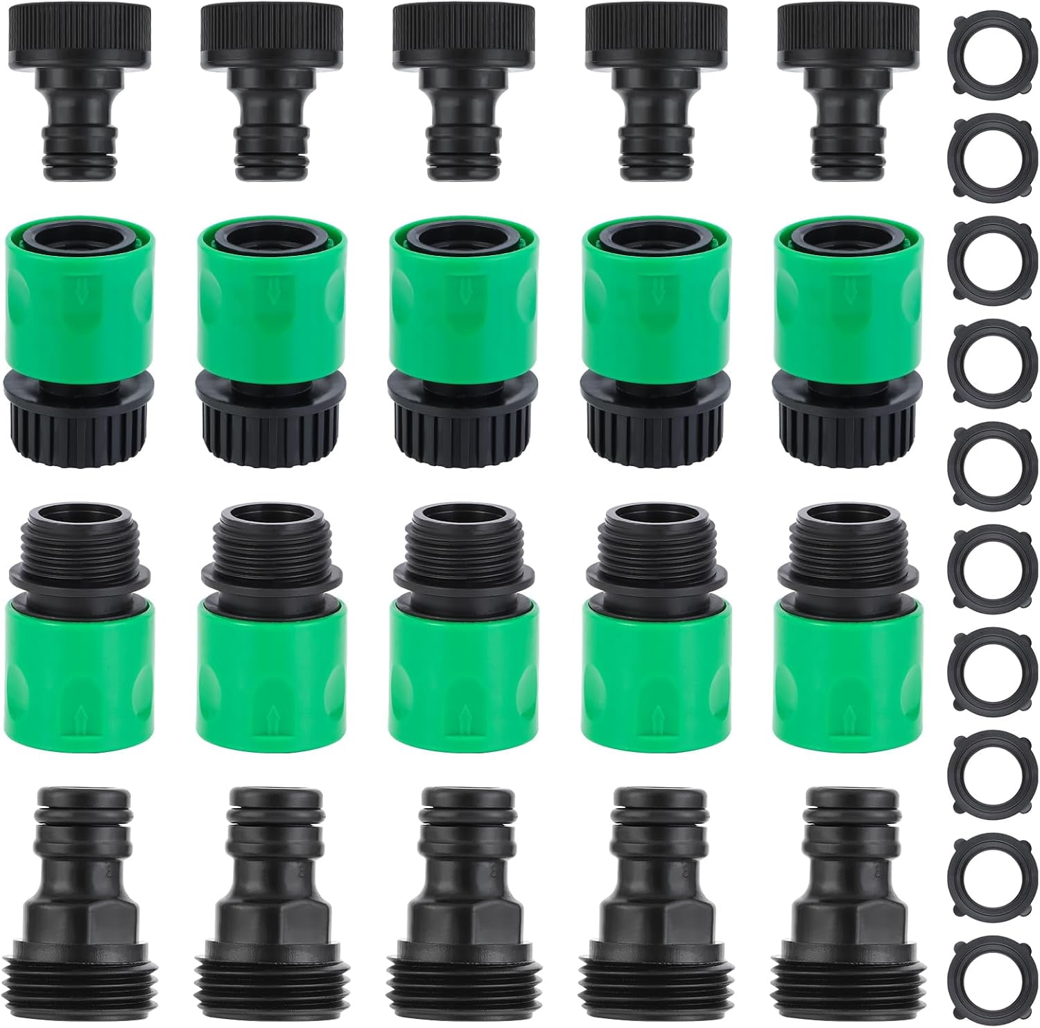 HRTGFD-20 Pieces plastic water hose quick connect fittings, Garden Hose Quick Connect Fittings Plastic Fitting Adapter for Hose 3/4 Inch GHT Male and Female Connectors with 12 Pieces Rubber Washer