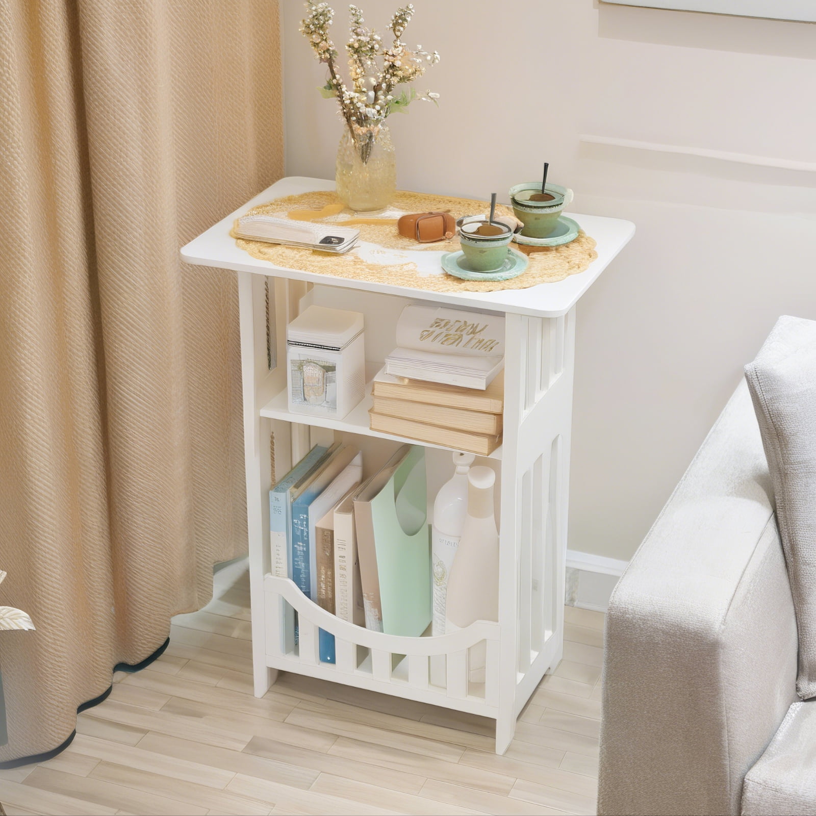 YOYTOO Bedside Table Nightstand End Table Accent Table Storage Cabinet Organizer for Bedroom Living Room White