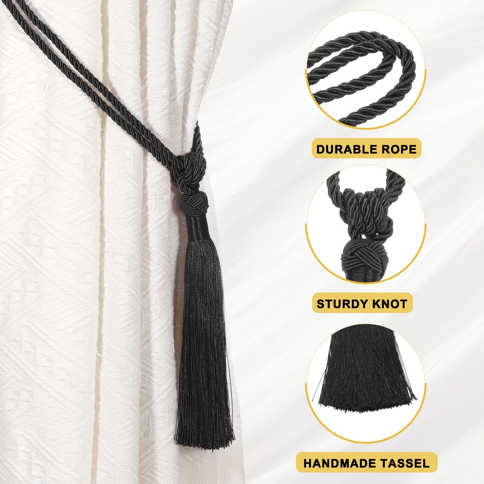 Unique Bargains Handmade Elegant Curtain Tiebacks Tassel Home Decor Black 2 Pcs