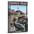 thumbnail image 1 of John's Pass, Florida - Pelican & Dock - Lantern Press Artwork (12x18 Gallery Wrapped Stretched Canvas), 1 of 4