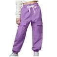 thumbnail image 3 of Wxirdiow Joggers for Toddlers Girls High Waisted Pants Girls Casual Pants Kids Wide Leg Long Trousers with Pockets Purple Size,9-10 Years, 3 of 7