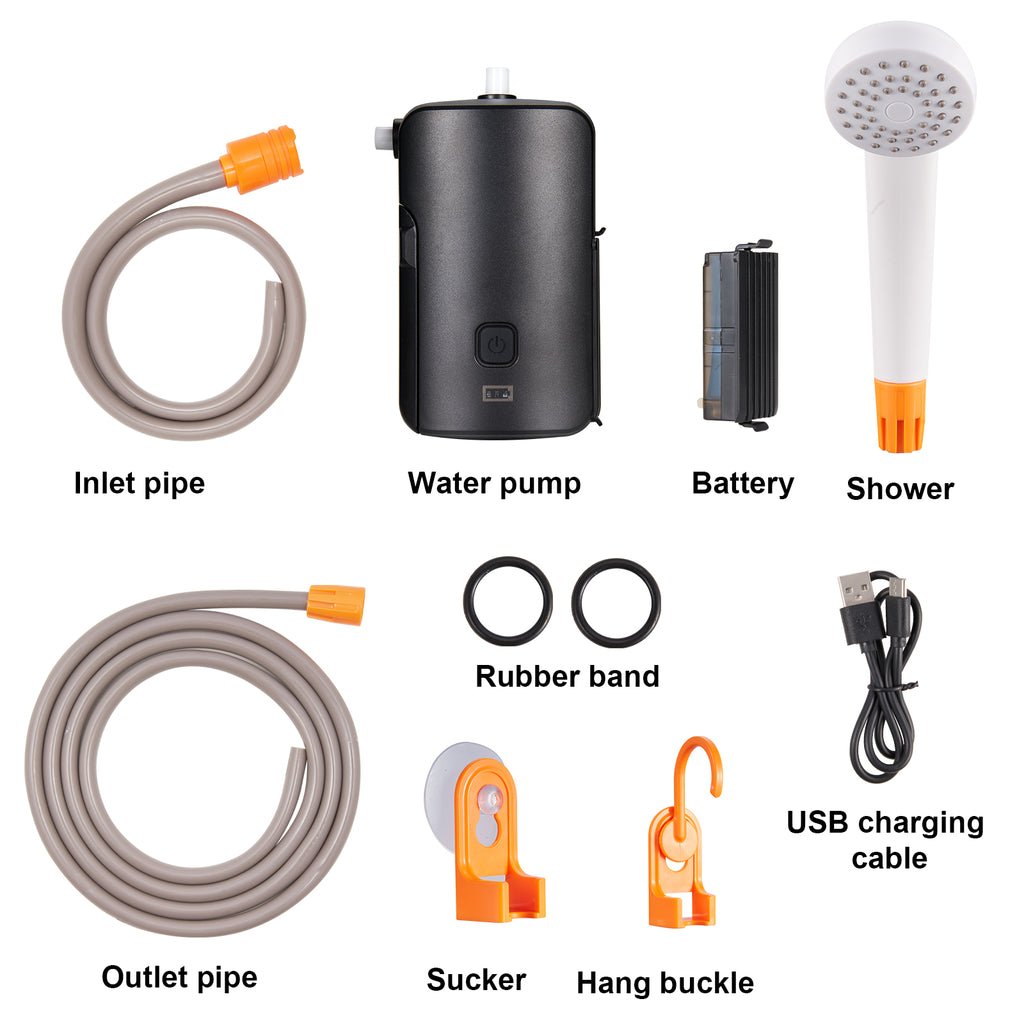Portable Outdoor Shower with Folding Bucket, VECUKTY Removable Rechargeable Battery 4500 mAh with LED Light, Battery Powered Shower Pump for Hiking, Camping, Travel, Beach, Pets, Plants - image 2 of 7