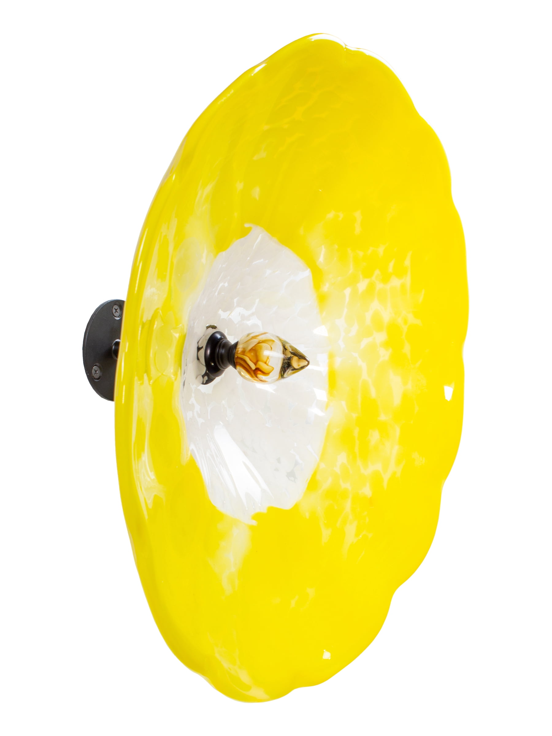 Fiore Hand Blown Art Glass Wall Décor with Floral Finial Centerpiece, Yellow, 14" Diameter