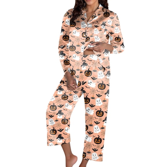 Women's 2 Piece Lounge Pajama Sets Women Halloween Pajama Sets Themed Sleepwear Long Sleeve Pants Comfortable Cozy Nightwear For Ladies Casual Home Green L