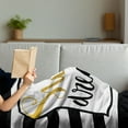 thumbnail image 3 of Saying Soft Flannel Fleece Throw Blanket, Vintage Hand Drawn Lettering Design with Monochrome Stripes Background, Cozy Plush for Indoor and Outdoor Use, 50" x 70", Yellow Black White, by Ambesonne, 3 of 5