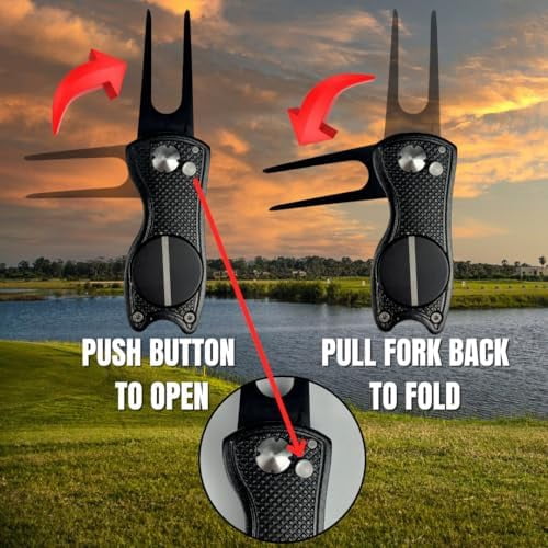 JARTC 5-in-1 Black Metal Golf Divot Tool with Magnetic Ball Marker, Includes Divot Repair Tool & Ball Marker