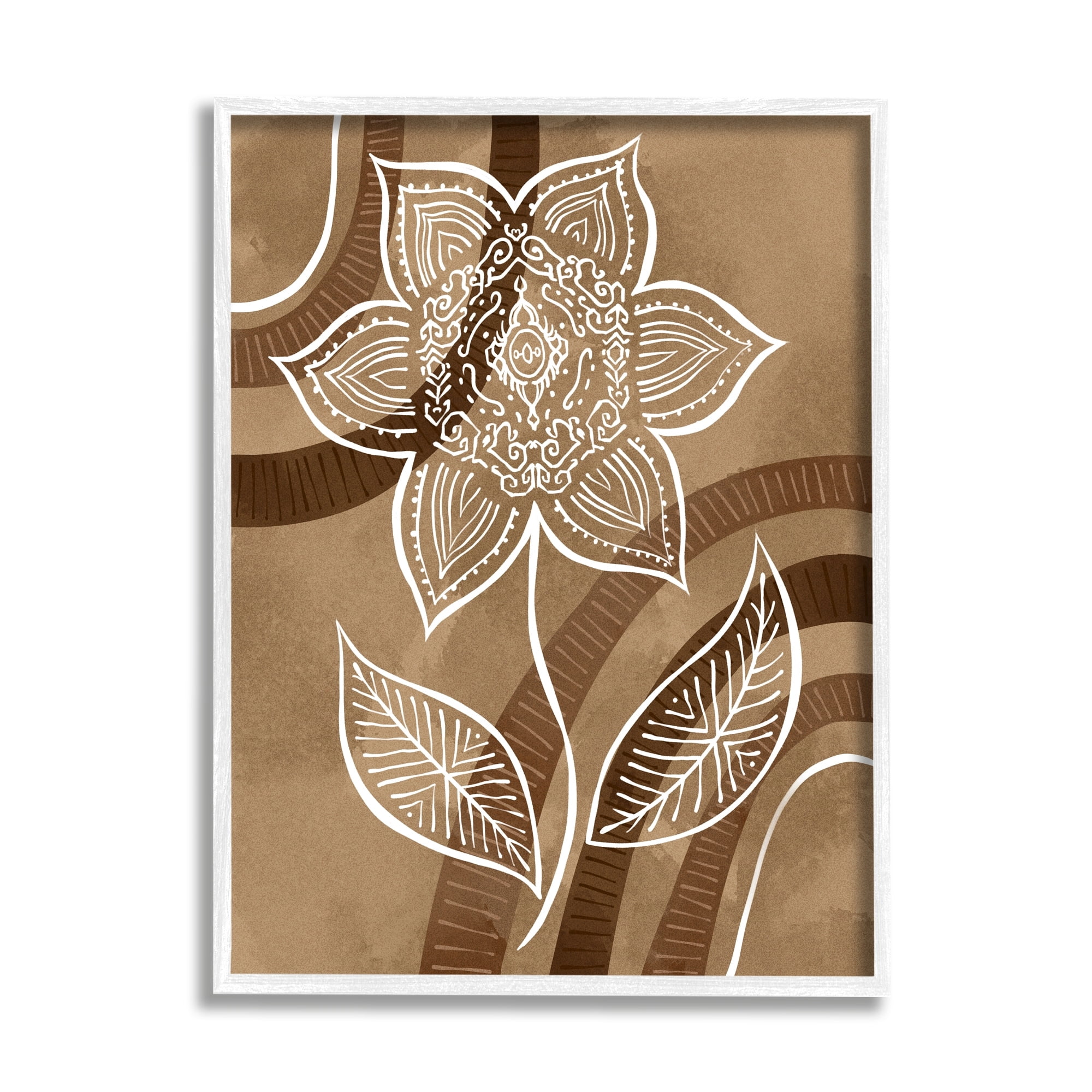 Stupell Industries White Fractal Mandala Flower Blossom Brown Stripes Framed Wall Art, 16 x 20, Design by Ziwei Li