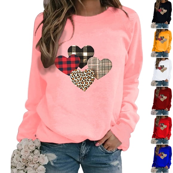 YOIAVAIOY Valentines Day Love Heart Sweatshirts Womens Valentine Graphic Long Sleeve Pullover Girlfriend Casual Sweatshirt Blue L