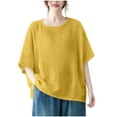 thumbnail image 1 of Vestidos Casuales Para Mujer, Blusas De Mujer De Moda Blusa de mujer de color liso de imitación de lino con hombros descubiertos, manga corta, cuello redondo y dobladillo con abertura, 1 of 5