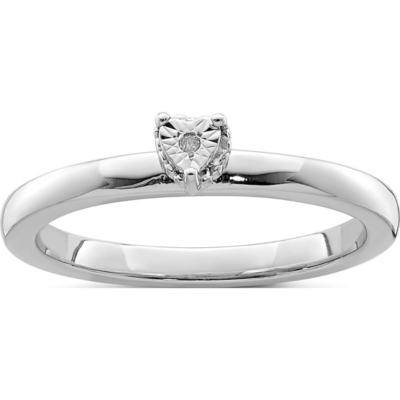 Sterling Silver Rhodium Plated Polished Diamond Heart Shape Ring (Size 6) Made In China qr6793-6