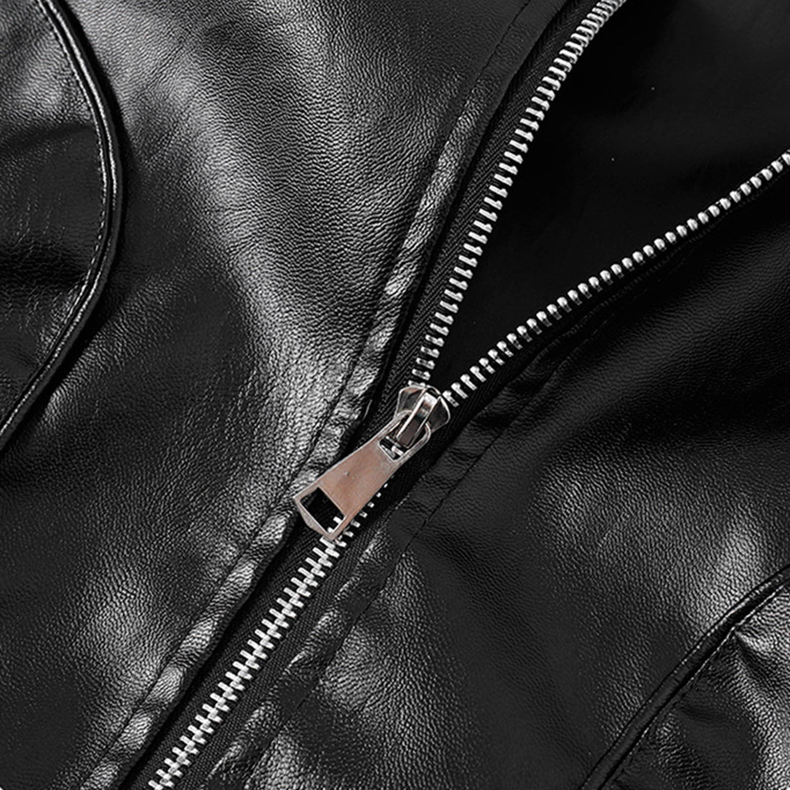 Leather Jacket for Men Zip up Motorcycle Jackets Long Sleeve Retro Bomber Jackets Personalized Lapel Collar Windbreak Coat Padded Waterproof Trucker Coat Fall Winter Warm Outwear