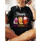thumbnail image 1 of Halloween T-shirt - 100% Cotton Halloween Graphic Women T Shirt Happy Hallothanksmas Drinks Halloween Thanksgiving Christmas T-Shirt, 1 of 7