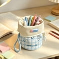 thumbnail image 7 of Large Capacity Folding Pencil Case, Cylinder Stand-Up Pen Pouch with Flip Top, Canvas Stationery Organizer Bag for Office Travel and Daily Use, 7 of 7