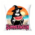 thumbnail image 2 of Halloween Decor Outdoor, Summer Decorations for Home, Halloween Witch Decorations, Pillow Cover, 18X18 Inch Double-Sided Linen Summerween Beach Witch Watermelon Print Pillow, 2 of 7