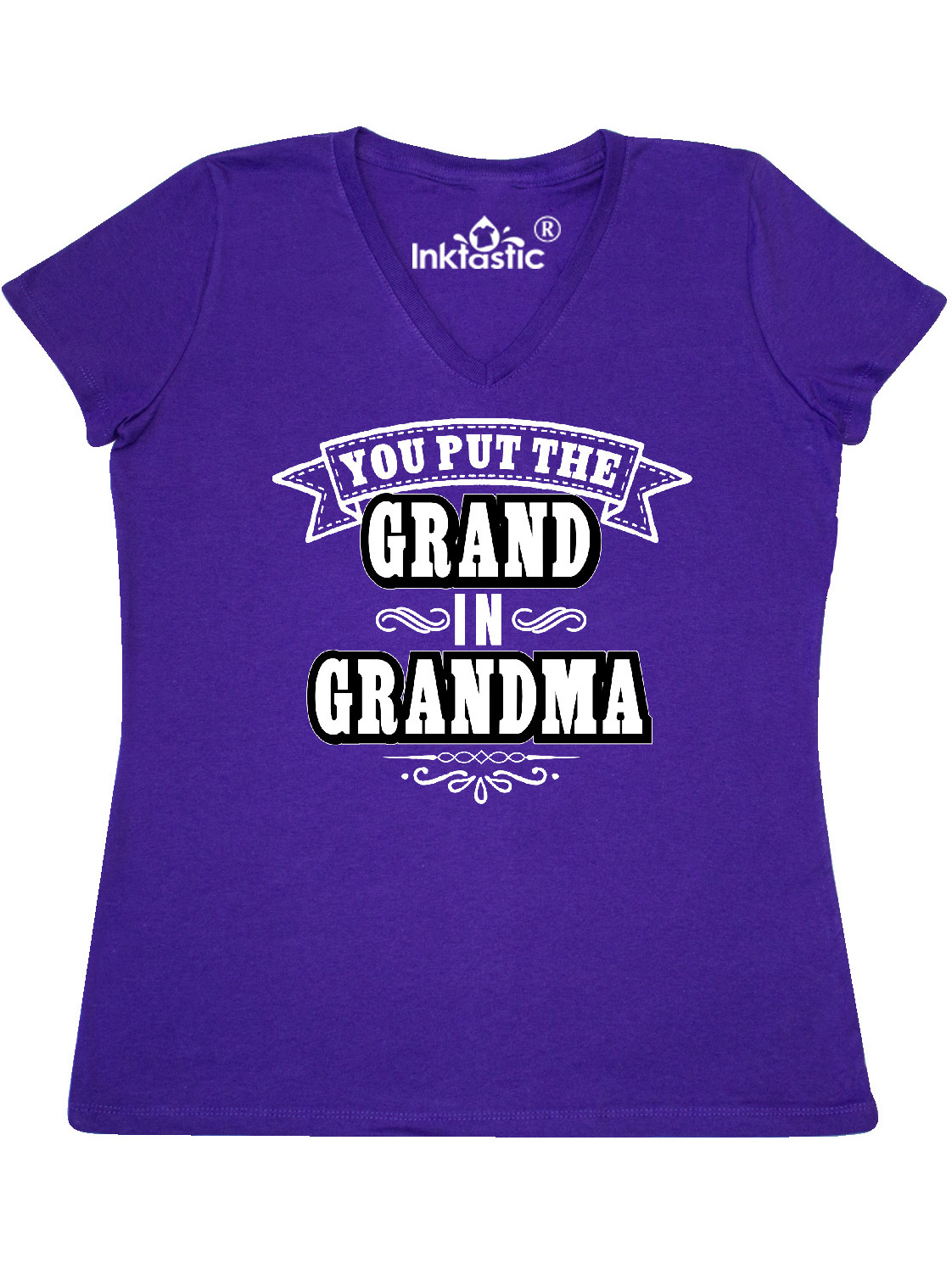 INKtastic Grandparents Day You Put The Grand in Grandma Women's VNeck TShirt