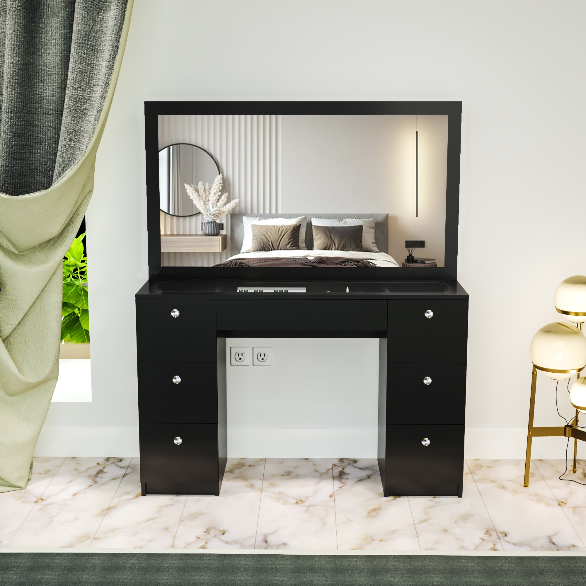 Ember Interiors Chantal Modern Black Painted Vanity Table, for Bedroom