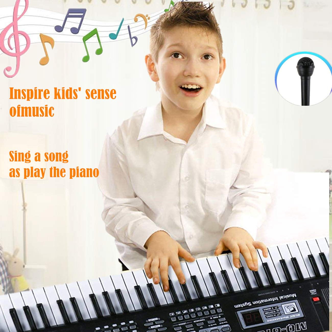 Portable USB Electronic Keyboard Piano with Microphone Music Stand 61 Keys Electronic Digital Piano for Gift