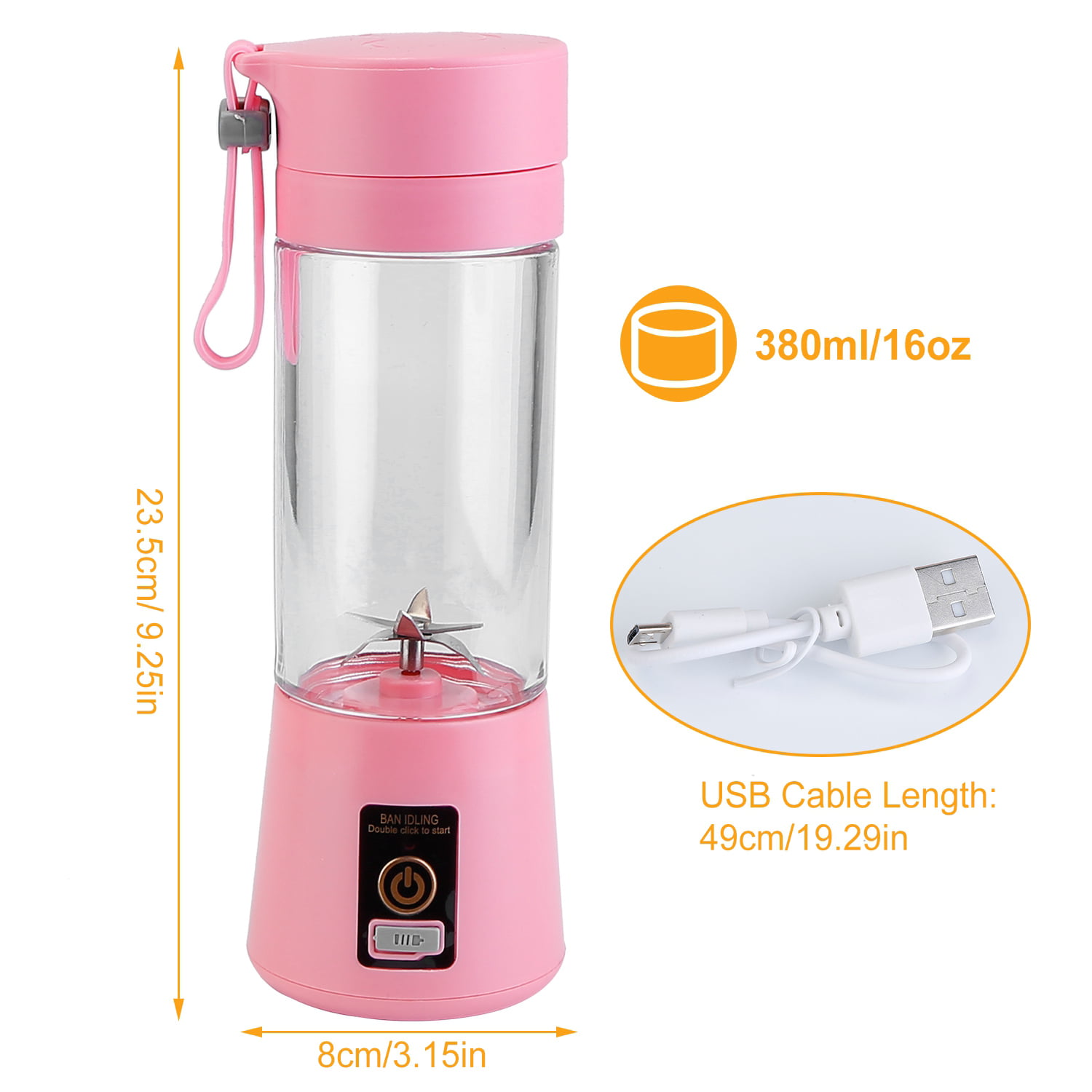 KMYC Portable Blender,USB Rechargeable Mini Personal Blender for Shakes and  Smoothies,Electric Fruit Veggie Juicer with 2pcs Travel Juicer Cup,Pink