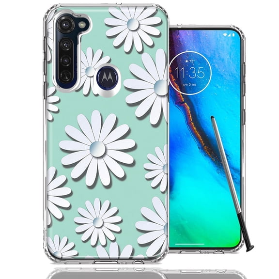 MUNDAZE For Motorola Moto G Stylus White Teal Daisies Design Double Layer Phone Case Cover