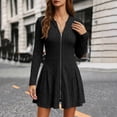 thumbnail image 4 of Oksale Womens Sweater Dresses Soft Cozy Long Sleeve Zipper Ribbed Dress Bodycon Mini Dress Knit A-Line Fall Dresses 2026 Black S, 4 of 8