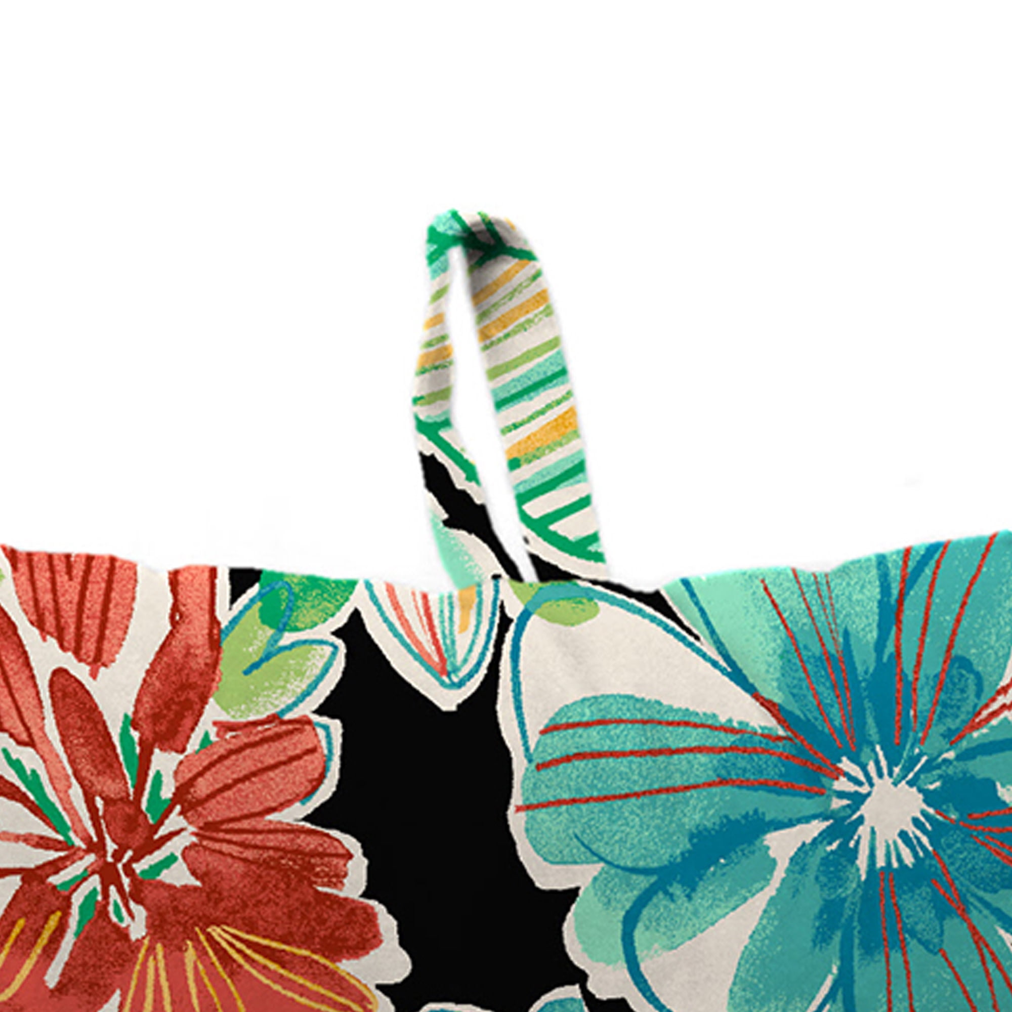 Jordan Manufacturing 38" x 21" Colsen Noir Black Floral Rectangular Outdoor Wrought Iron Chair Cushion with Ties and Hanger Loop (2 Pack)