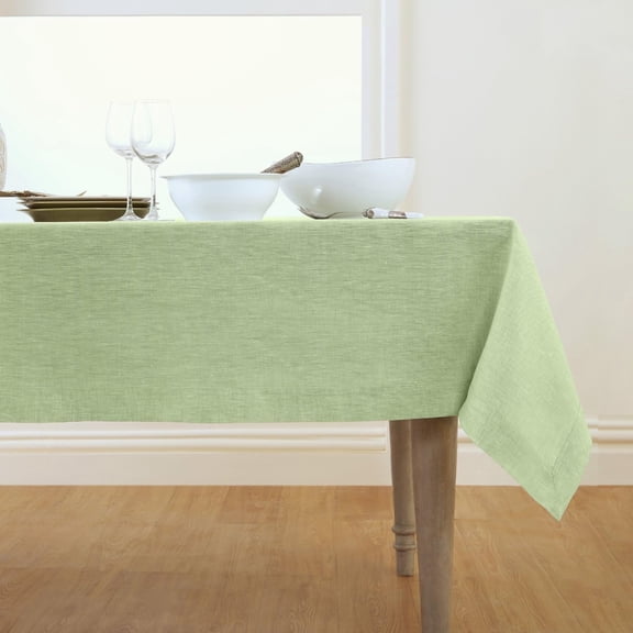 Linen Tablecloth 60 x 108 Inch - 100% Pure Linen Chambray Green Table Cloth for Rectangular Tables - Athena, Machine Washable Cloth Tablecloth