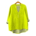 thumbnail image 4 of ManxiVoo Trendy Womens Long Sleeve Linen Shirt with V Neck and Pockets Breathable Comfort Casual Blouse M Size Yellow, 4 of 4