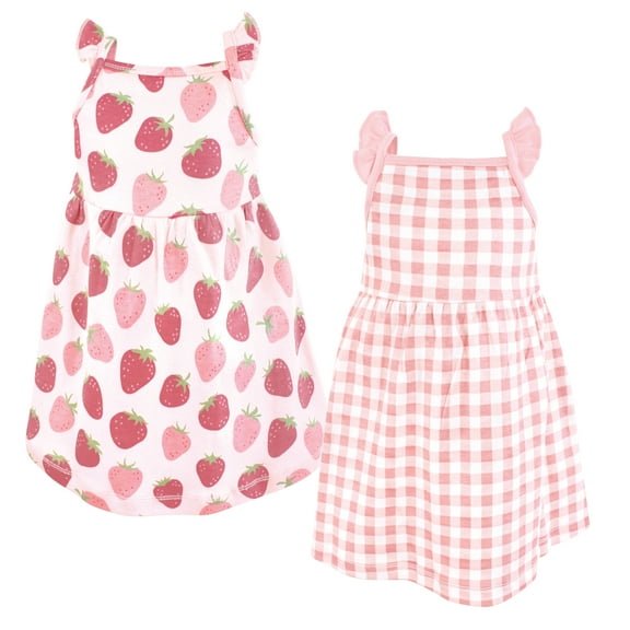 Luvable Friends Hudson Baby Dresses 2pk, Berry Heart, 0-3M