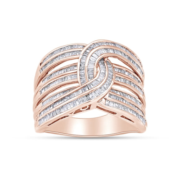 1 Carat Baguette White Natural Diamond Interwoven Statement Ring in 14k Rose Gold Over Sterling Silver Size 9.5