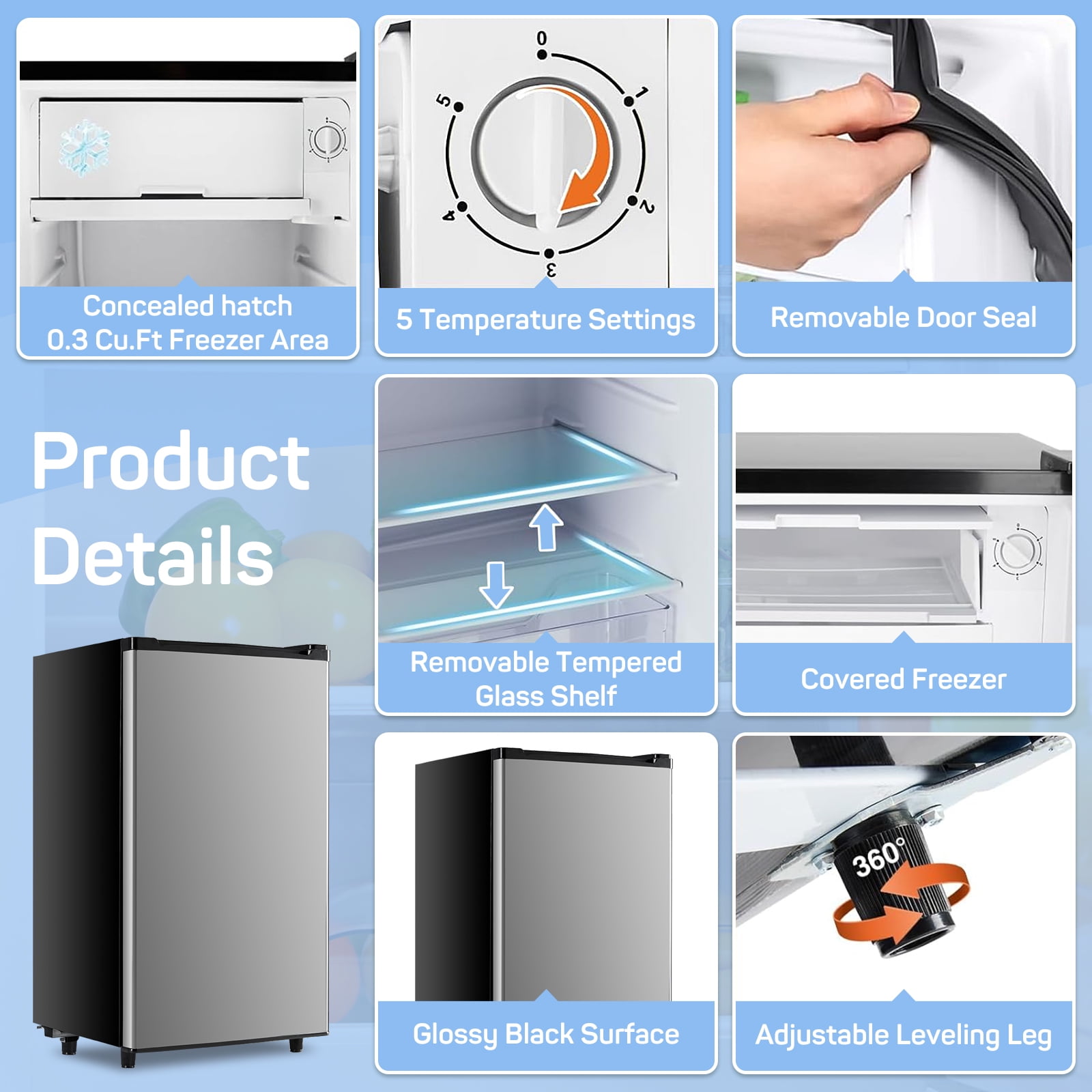 Bigleap Mini Fridge for Bedroom 3.2 Cu.Ft Small Refrigerator with Freezer for Dorm Office,Silver