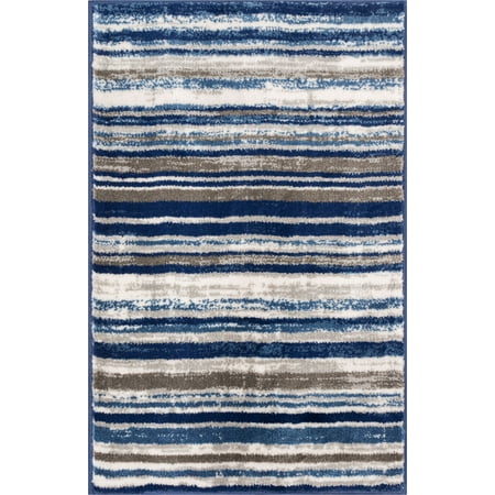 - Well Woven Riviera Stripe Modern Geometric Abstract Shabby Chic Area Rug Neutral Thick Soft Plush Shed Free
