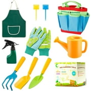 11-Peices Kids Gardening Tool Set ,Garden Toys Includes Watering Can,Spray Bottle,Hand Shovel,Rake,Trowel,Fork,Gloves,Washable Apron and Tote Bag Portable for Toddler Boys Girls Easter Christmas Gift