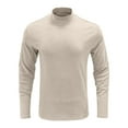 thumbnail image 2 of Dresfit Thermal Shirts for Men Mock Neck Big and Tall Tshirts Fall Basic Long Sleeve Baseball Tops 2025 Oversized Cotton Turtle Neck Fashion Beige 2XL, 2 of 4