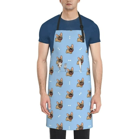 

Tebeau Brown French Bulldog Print Waterproof Cooking Aprons Adjustable Bib Soft Chef Apron with 2 Pockets for Men Women
