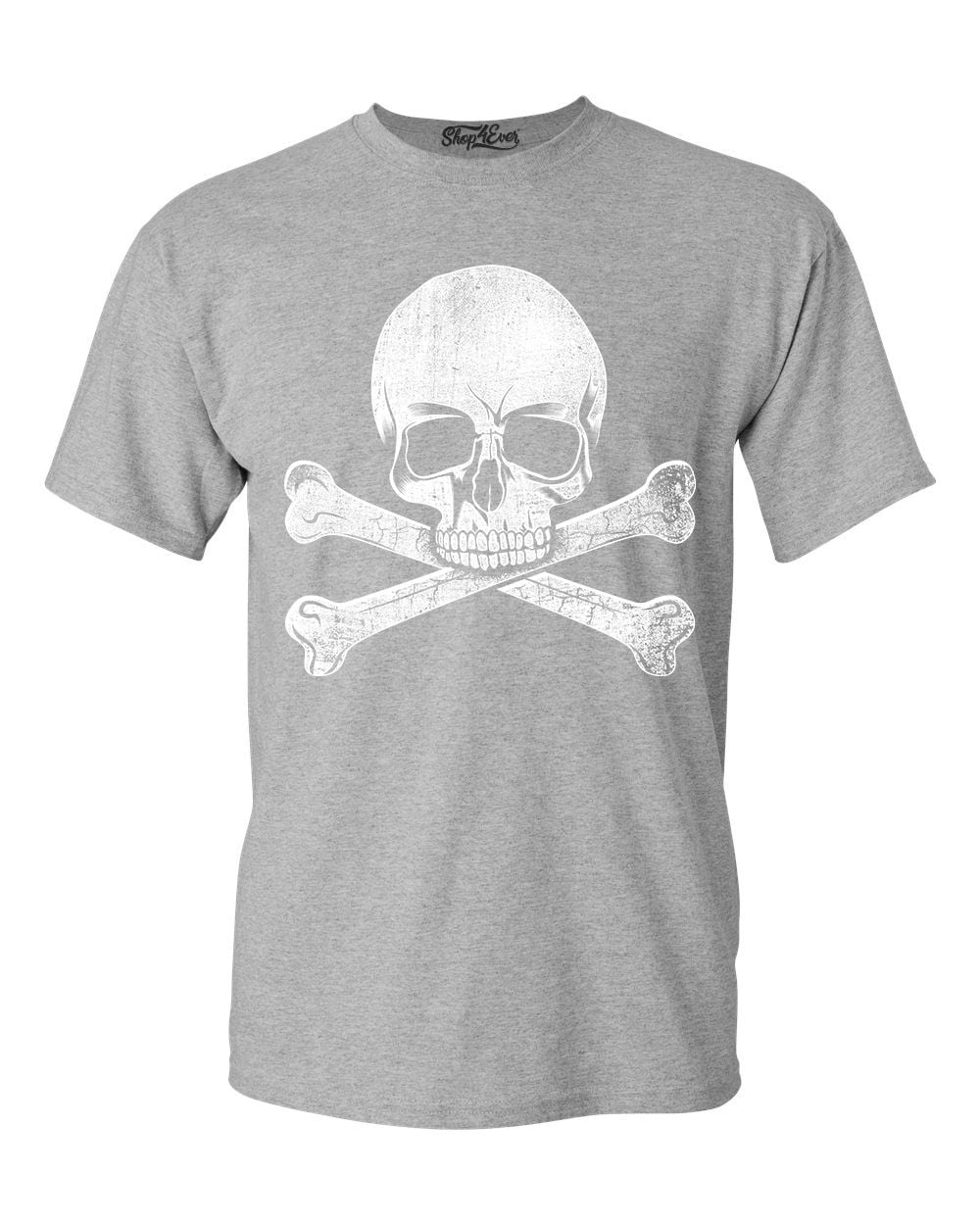 Shop4Ever Shop4Ever Men's Distressed White Skull and Crossbones Graphic Tshirt
