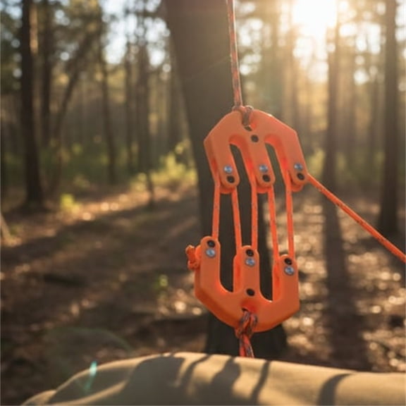 Outdoor game and gear hoist block and Tackle System, Ultralight Nylon Pulley Hoist with 6:1 Mechanical Advantage, Portable Hunting Gear Lifting Tool for Camping Backcountry Hunters, 2 Pack
