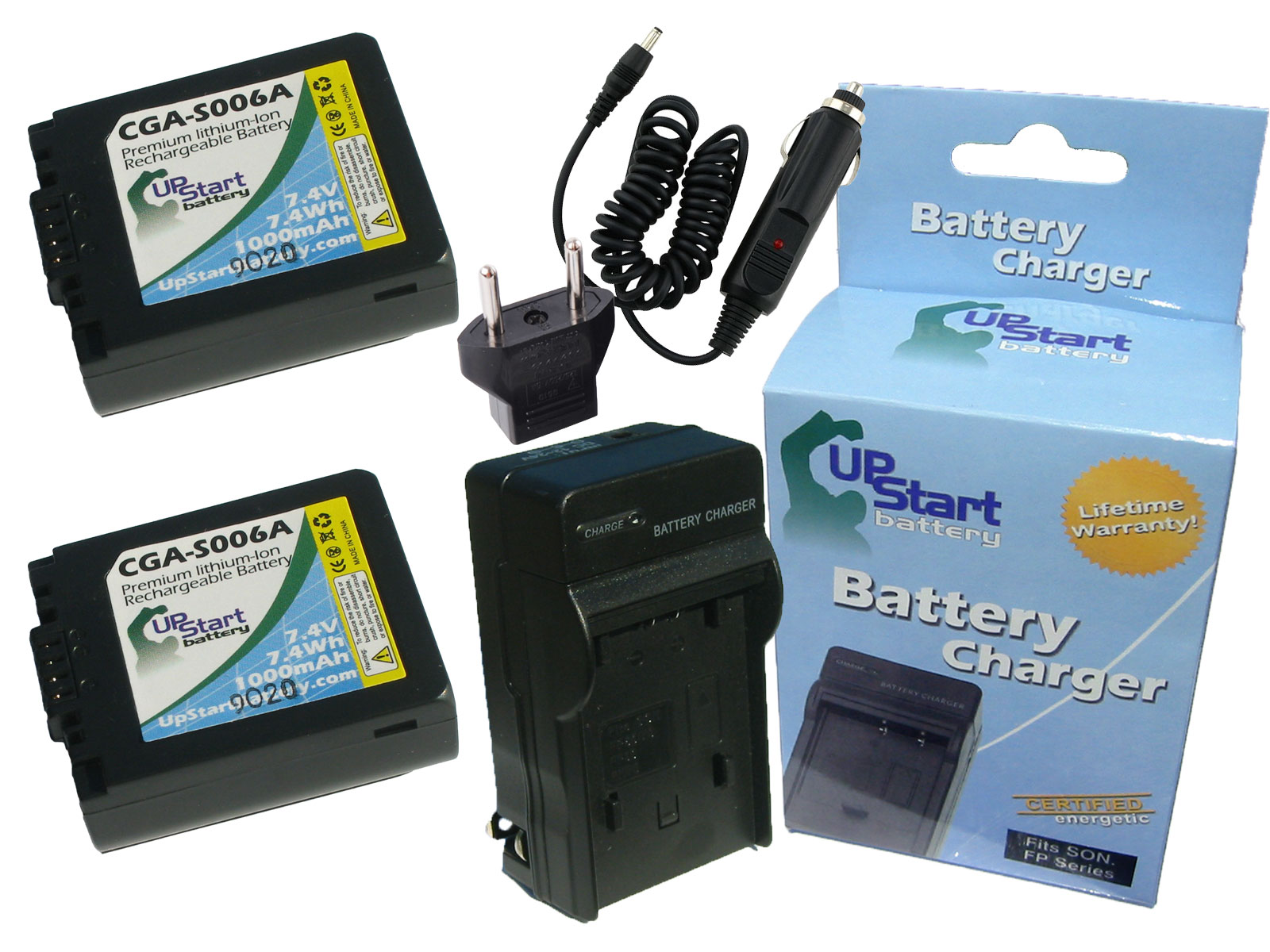 2x Pack - Panasonic Lumix DMC-FZ18 Battery + Charger with Car & EU Adapters  - Replacement for Panasonic CGR-S006 Digital Camera Battery and Charger  (1000mAh ...