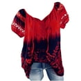 thumbnail image 2 of Puntoco Womens Plus Size Summer Shirts Women Short Sleeve V-Neck Lace Printed Lace Tops Loose T-Shirt Blouse Tops Red 14(XXXL), 2 of 7