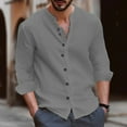thumbnail image 1 of Men's Casual Button Down Shirt Long Sleeve Linen Chambray Shirt, 1 of 2