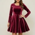 thumbnail image 5 of Womens Crew Neck Long Sleeve Spring Fall Dresses,Women's Fashionable And Elegant Long-sleeved Round Neck Velvet Dress Red, 5 of 5
