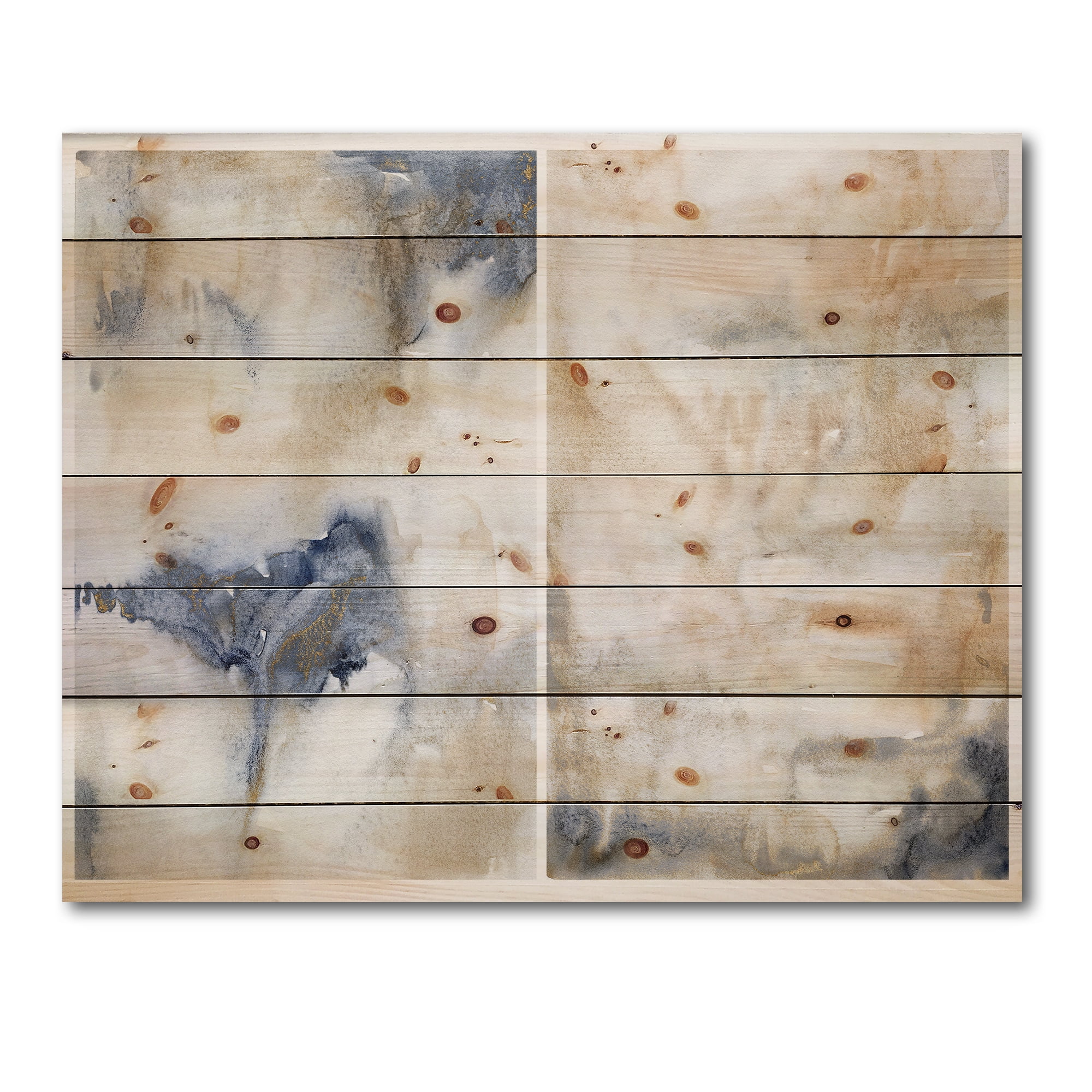 Designart 'Abstract Gold Beige Pink and Dark Pastel Strokes' Modern Print on Natural Pine Wood