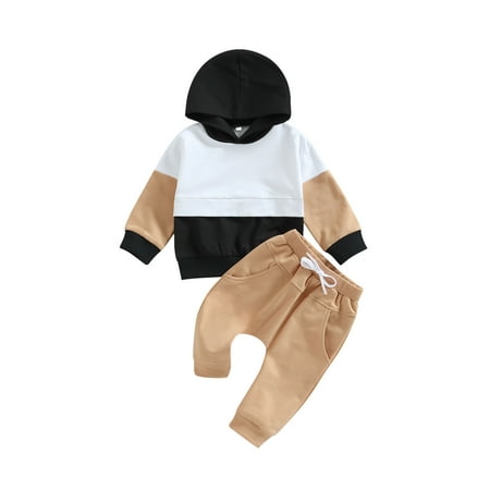 

Bagilaanoe 2Pcs Toddler Baby Boy Long Pants Set Contrast Color Long Sleeve Hood Pullover Tops + Drawstring Sweatpants 6M 12M 18M 24M 3T Kids Casual Sweatsuits