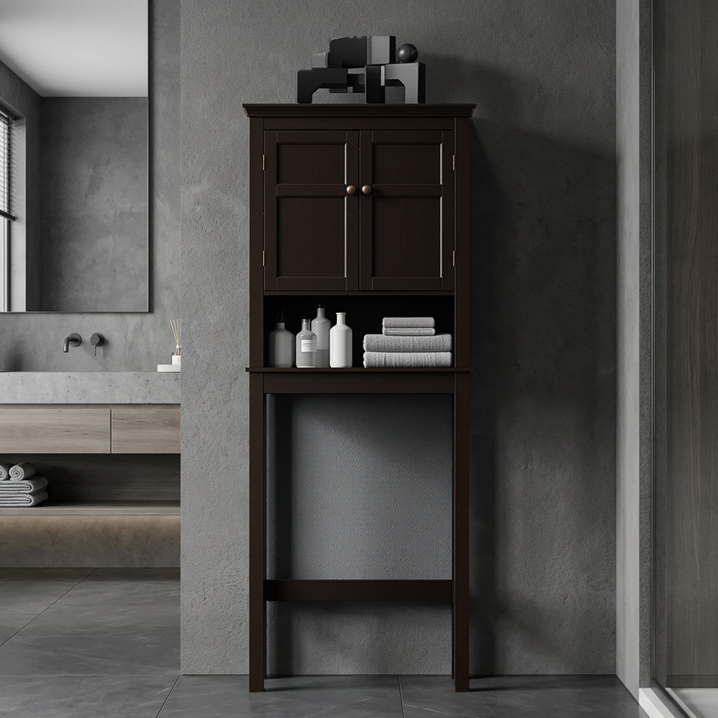 STAROUS Bathroom Storage Over The Toilet, Bathroom Cabinet Organizer with Adjustable Shelves, Bathroom Space Saver for Bathroom, Espresso