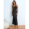 thumbnail image 6 of Women's Satin Sleeveless Elegant Backless Ruffle Maxi One Shoulder Formal Dress for Summer Black S, 6 of 8
